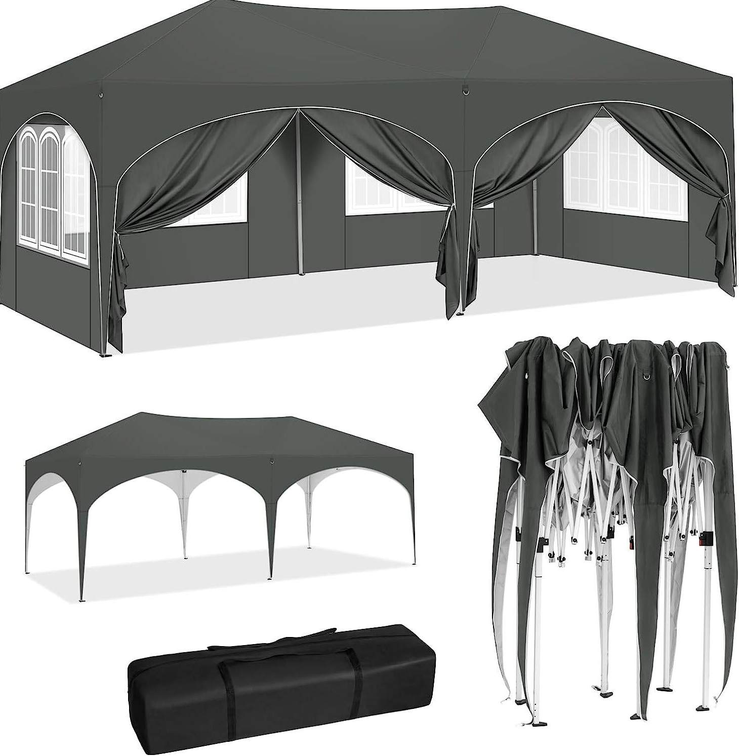 Faltpavillon 3x6 M Mit 6 Seitenwänden, Wasserdicht, Uv-beständig, Grau Modenuit