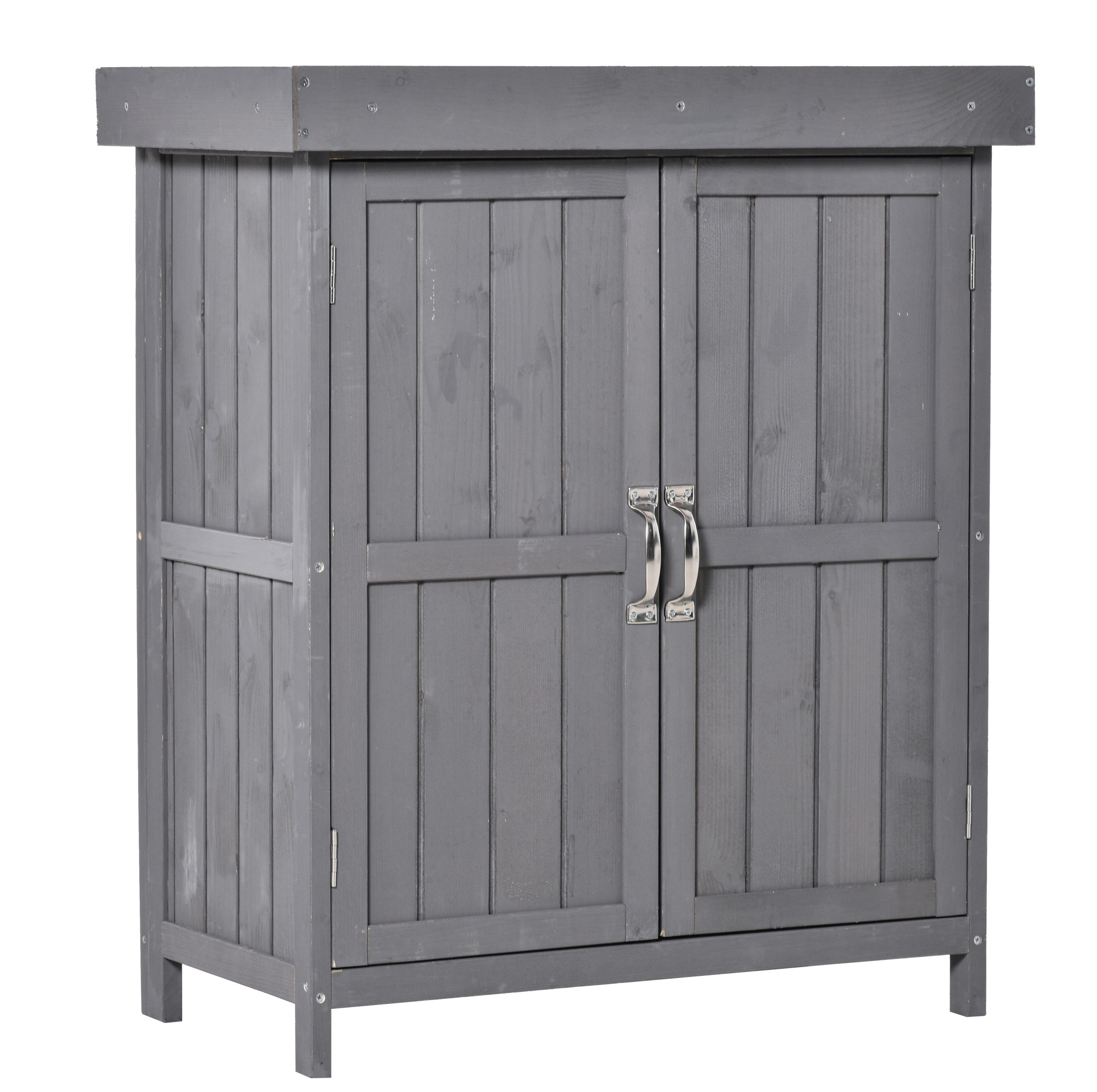 Gartenschrank Aus Grauem Tannenholz, Doppeltür, 2 Regalböden, 74 X 43 X 88 Cm