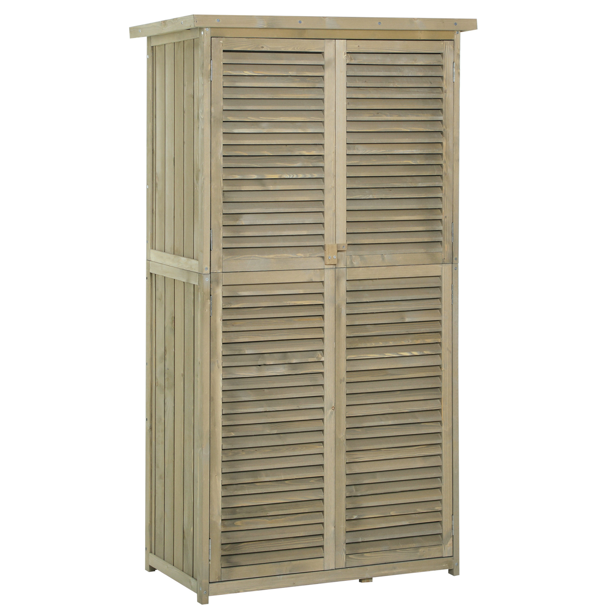 Gartenschrank Aus Holz Mit Bitumendach Und Lamellentüren 87 X 46,5 X 160 Cm