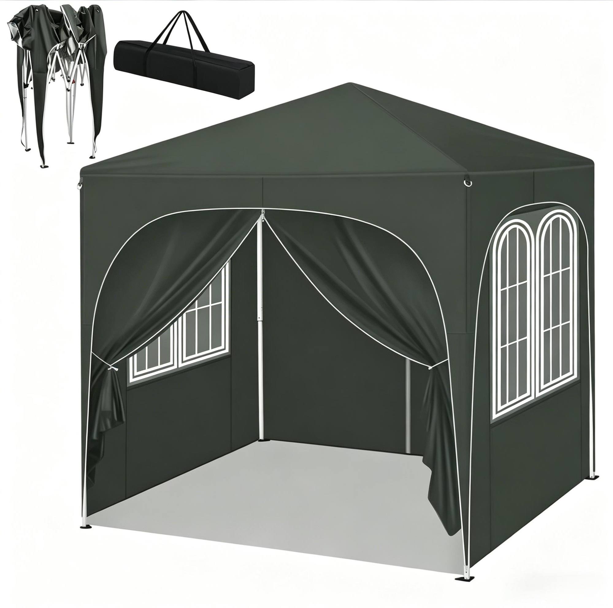 Faltpavillon 2 X 2 M Grau Aus Oxford 210d Mit Seitenwänden