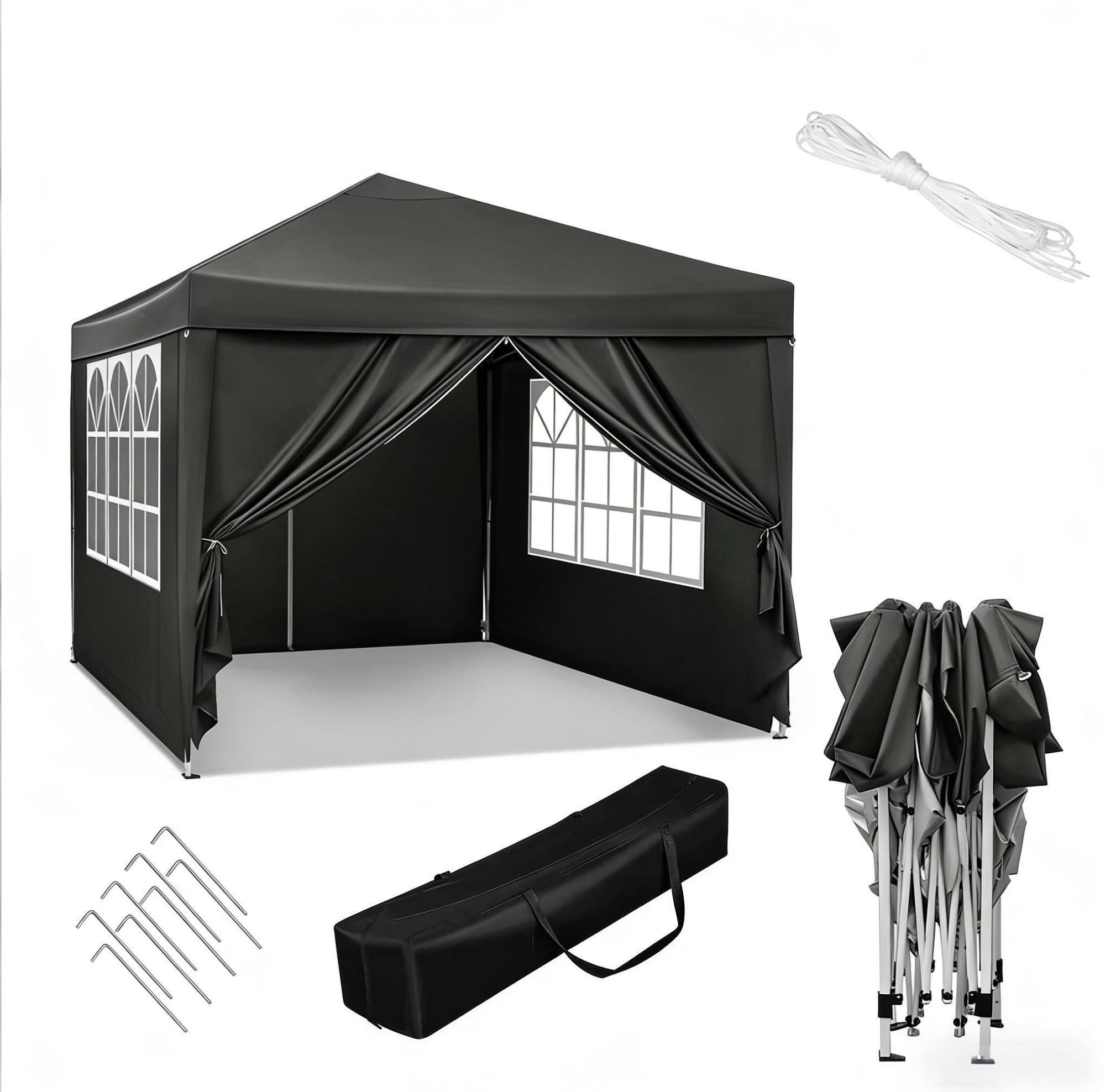 Falt-pavillon 3 X 3 M, Grau, Aus Oxford-gewebe Mit Metallgestell