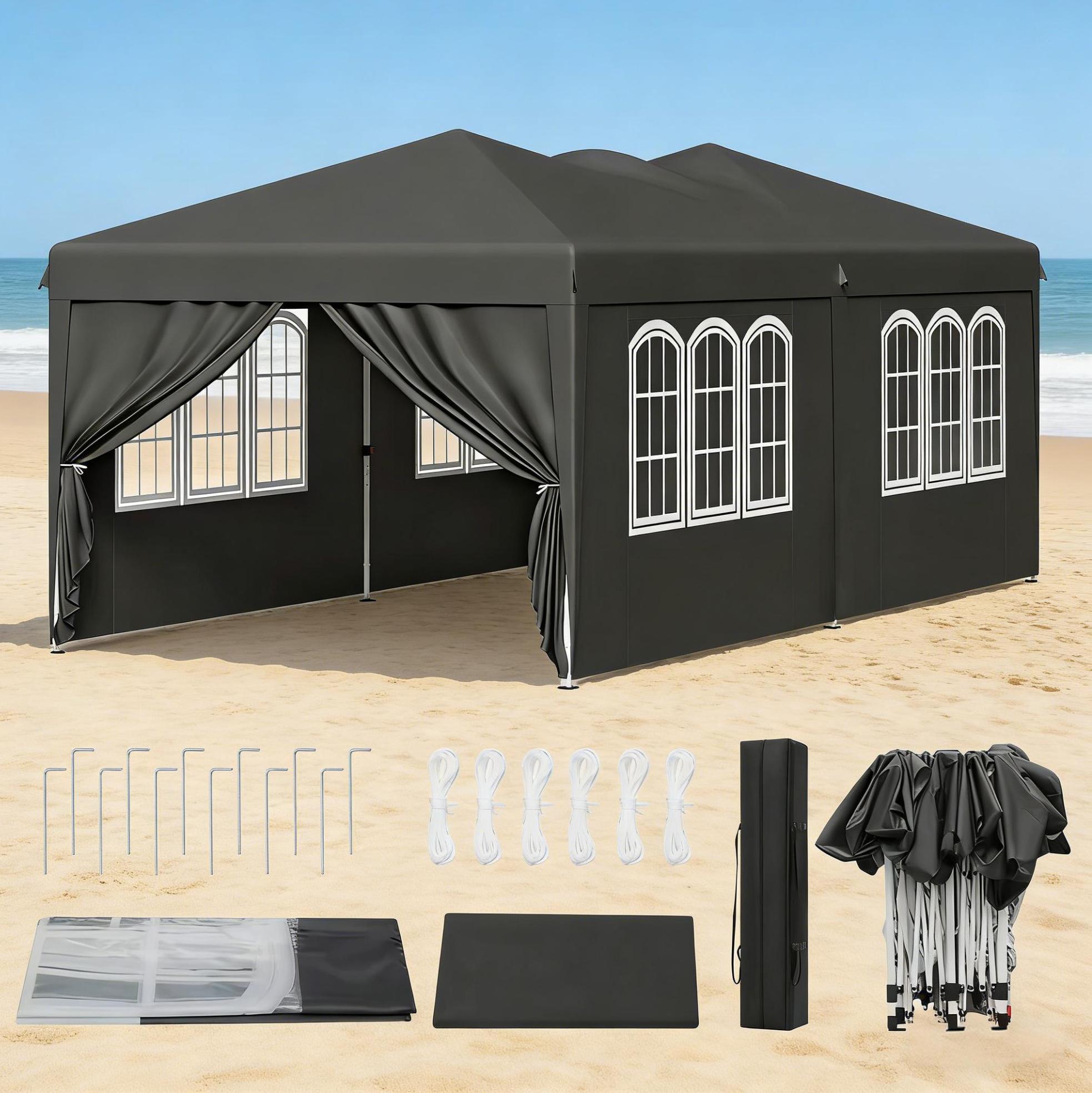 Faltpavillon Grau 3x6 M Mit Seitenwänden Und Eisenrahmen Modenuit