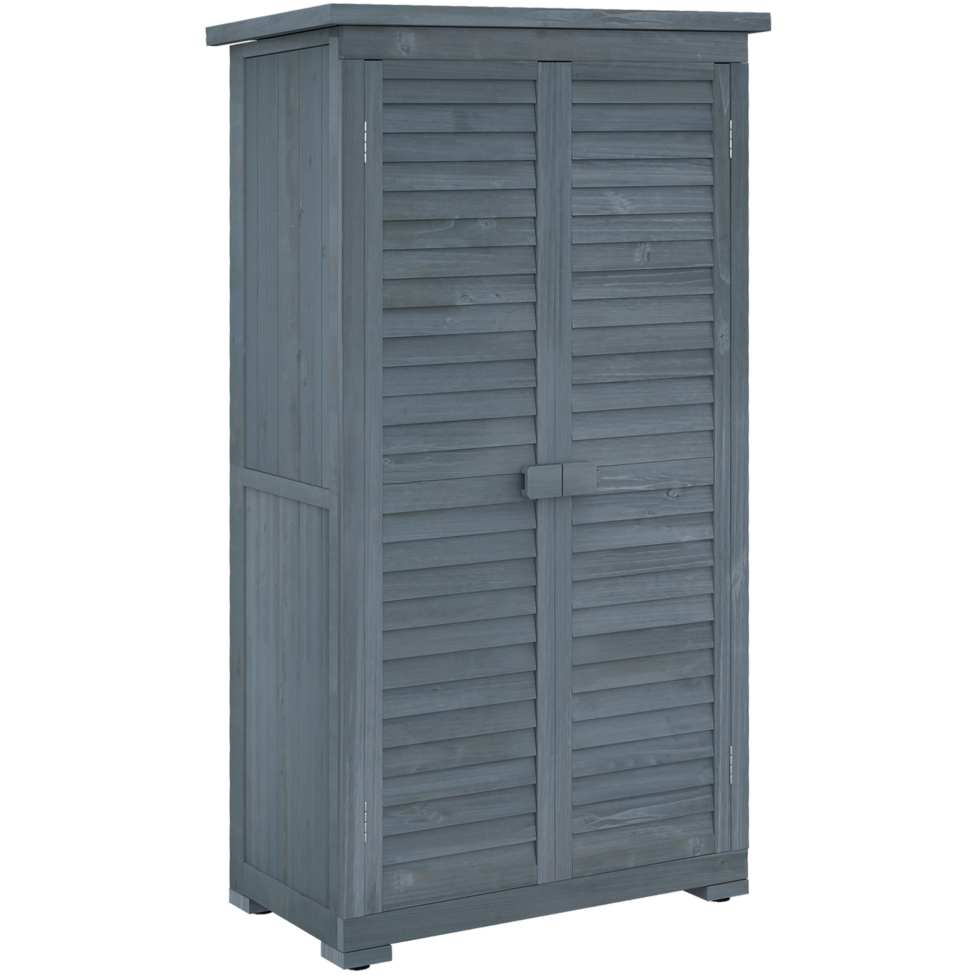 Grau Lackierter Garten-schrank Aus Holz Mit Pultdach Und Lamellentüren 87 X 46,5 X 160 Cm