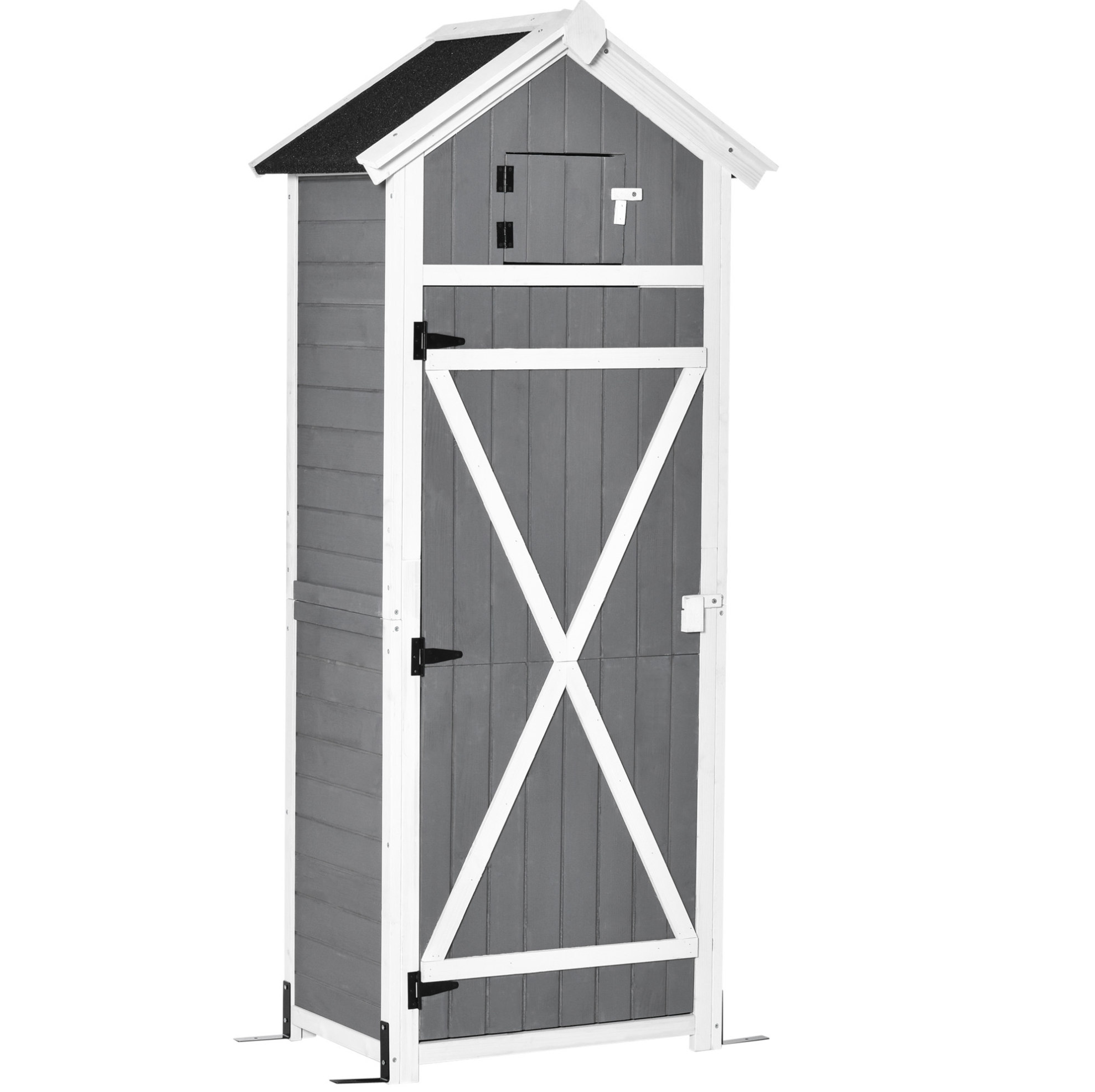 Dunkelgrauer Garten-holzschrank Mit Tür Und Dach, 78 X 52,5 X 182 Cm