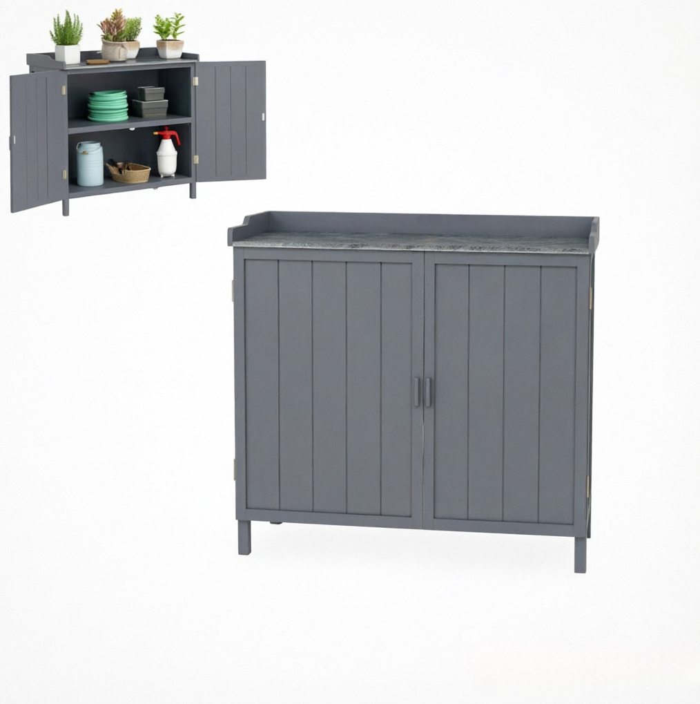 Gartenschrank Aus Tannenholz Und Verzinktem Metall, Grau, 98 X 48 X 95,5 Cm
