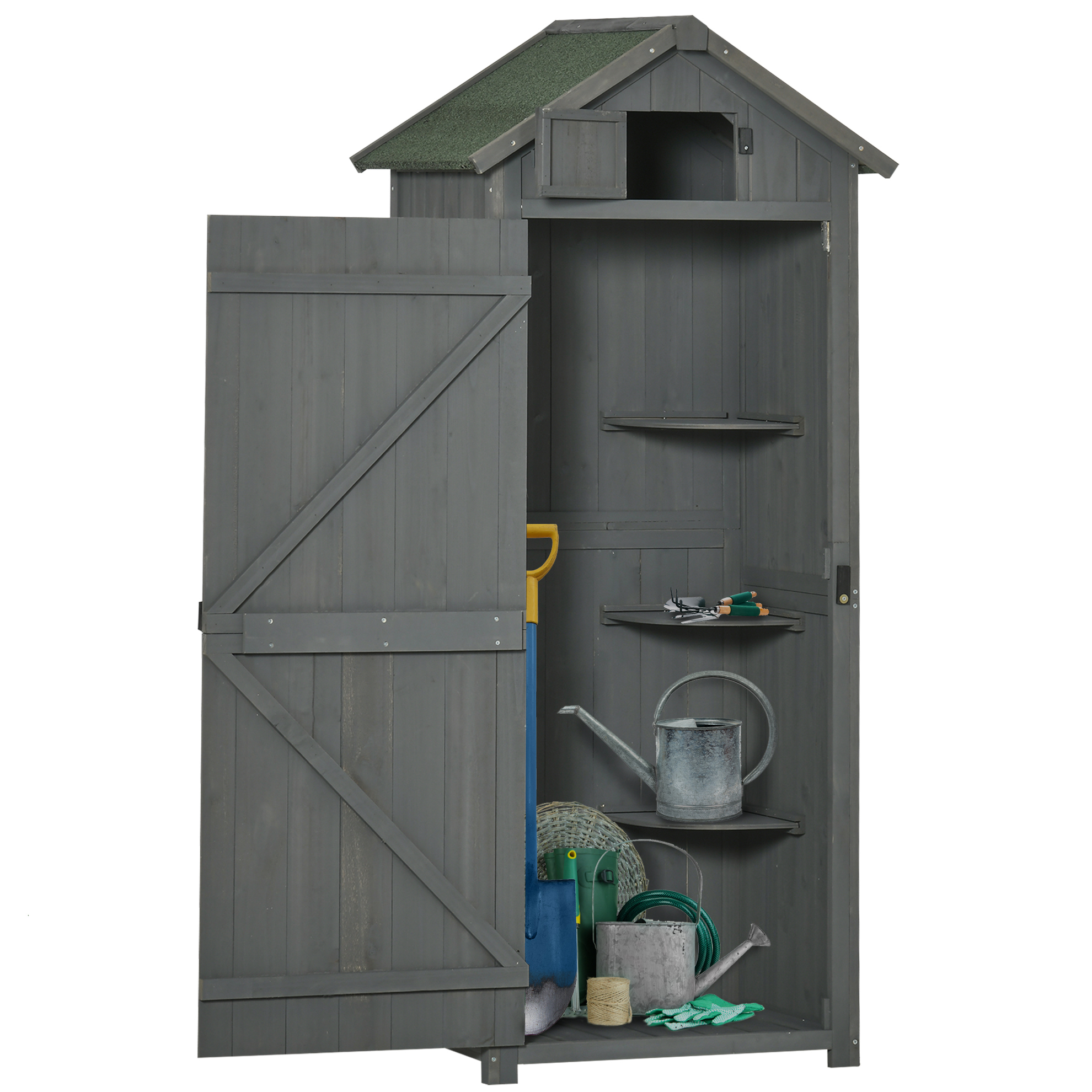Grauer Garten-holzschrank Mit Wasserdichtem Dach Und Fenster, 77 X 54,2 X 179 Cm