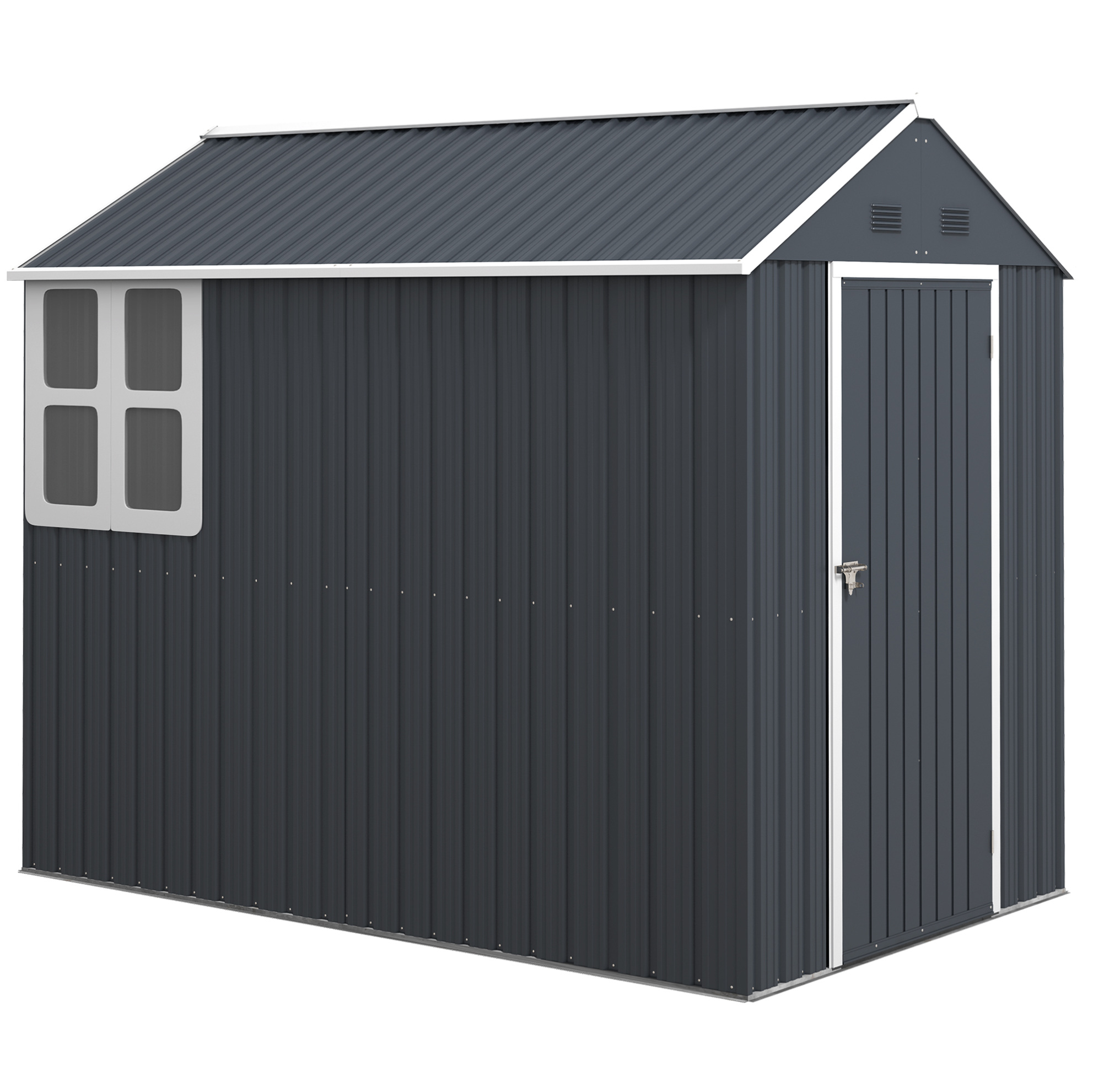 Gerätehaus Aus Stahl 4 M² Mit Fenster Und Schloss, 259 X 172 X 222 Cm, Dunkelgrau