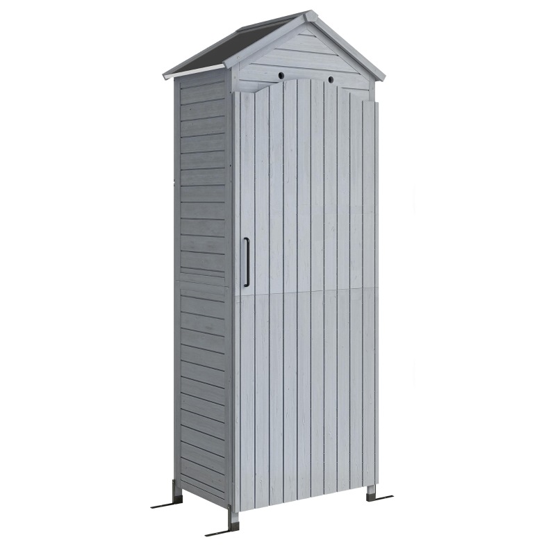 Gartenschrank Aus Holz In Grau Mit Verzinktem Dach, Verstellbarem Regal Und Magnettür