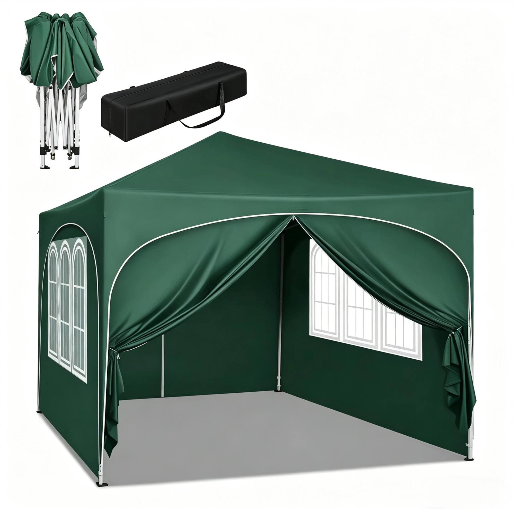 Faltpavillon 3 X 3 M Grün Mit Uv-schutzdach, 4 Seitenwänden Und Tragetasche Modenuit