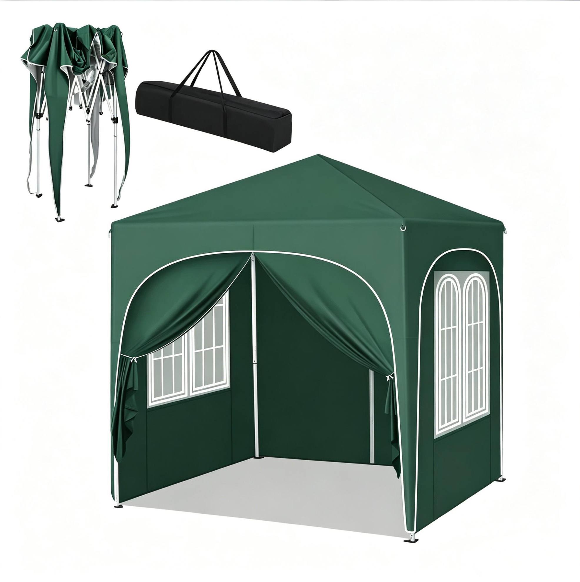 Faltpavillon 2 X 2 M Grün Mit Abnehmbaren Seitenwänden Und Uv-schutz