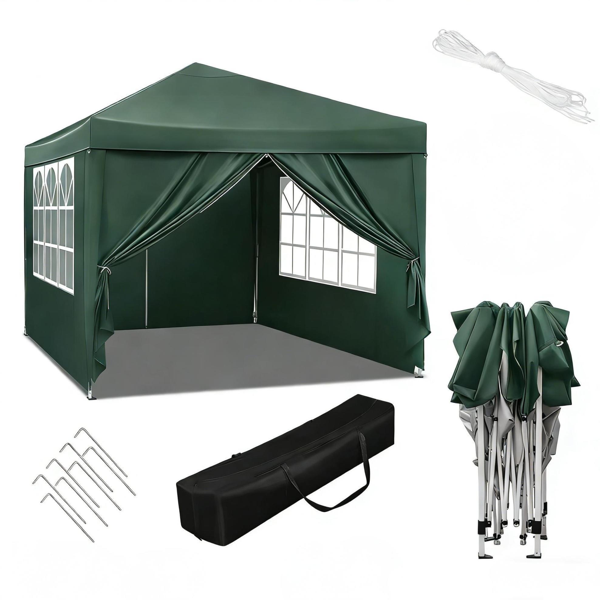 Faltbarer Gartenzelt-pavillon 3 X 3 M In Grün Aus Oxford Mit Eisenrahmen