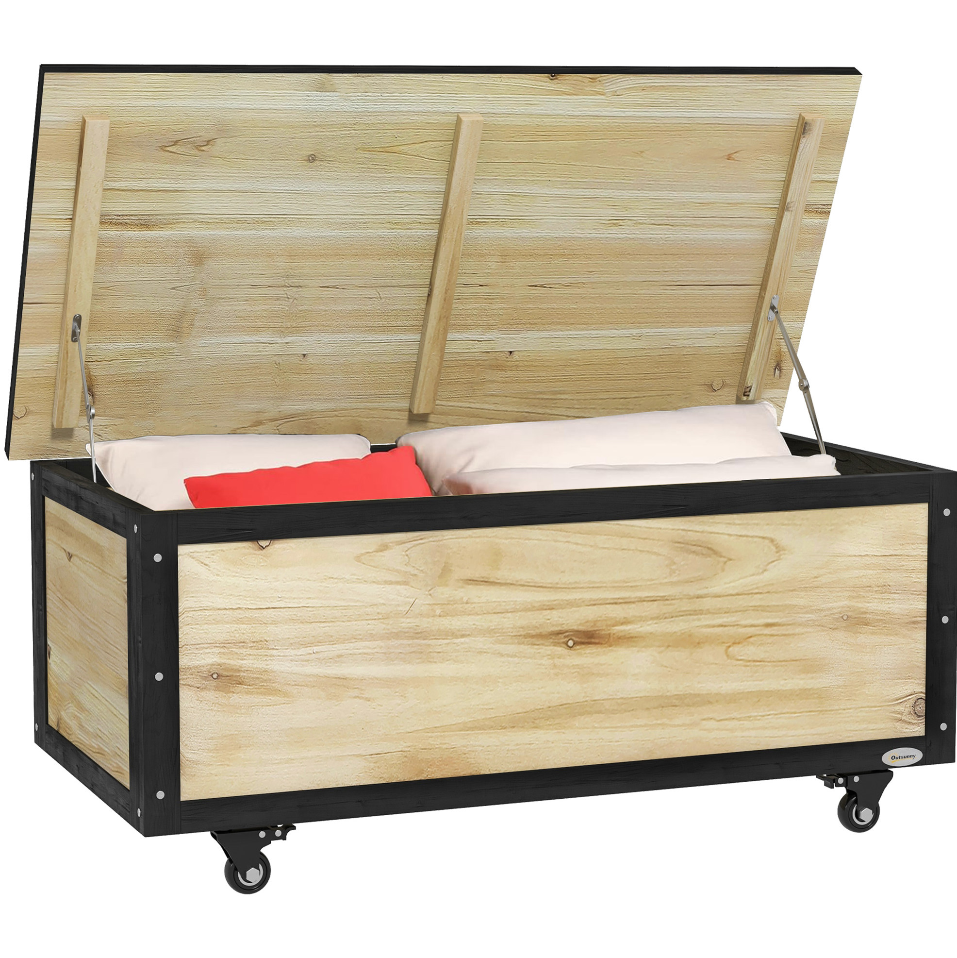 Gartenbox Aus Holz 121 L Mit Rollen, 100 X 50 X 43 Cm, Natur