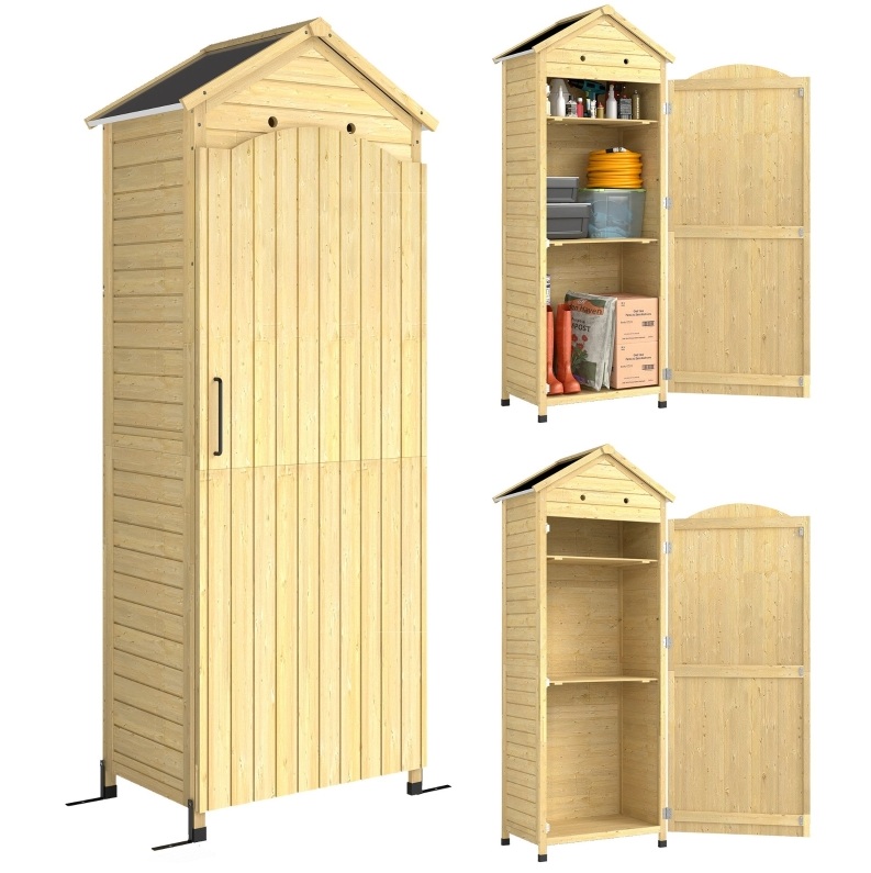 Gartenschrank Aus Holz Mit Verzinktem Metalldach, 2 Verstellbaren Einlegeböden, Magnetverschluss