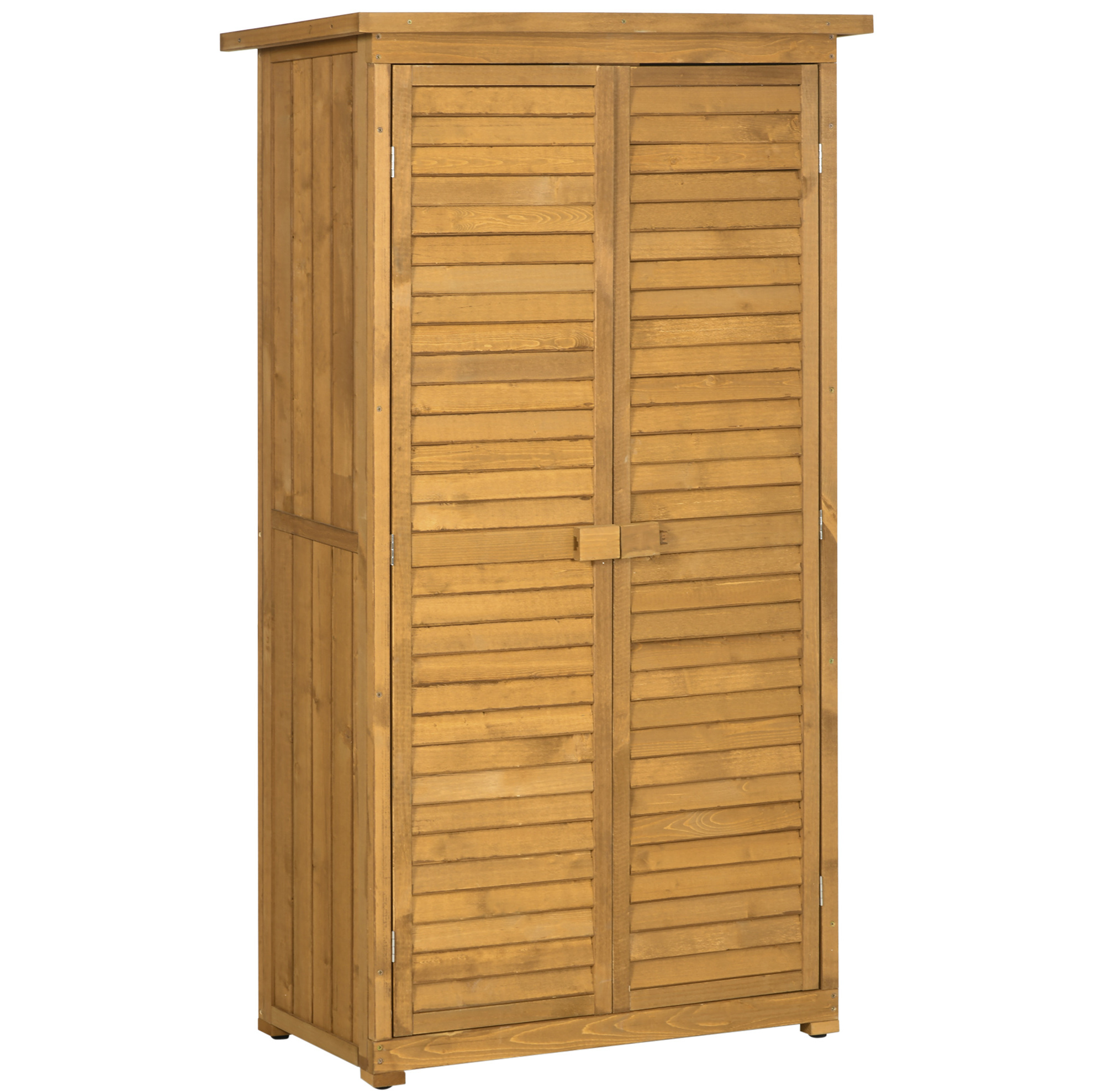 Gartenschrank Aus Holz Mit 3 Regalböden Und Lamellentüren 87 X 46,5 X 160 Cm