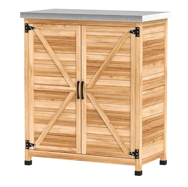 Gartenschrank Mit Ablage Und Arbeitsplatte 79x43x92 Cm Holz Und Verzinkter Stahl