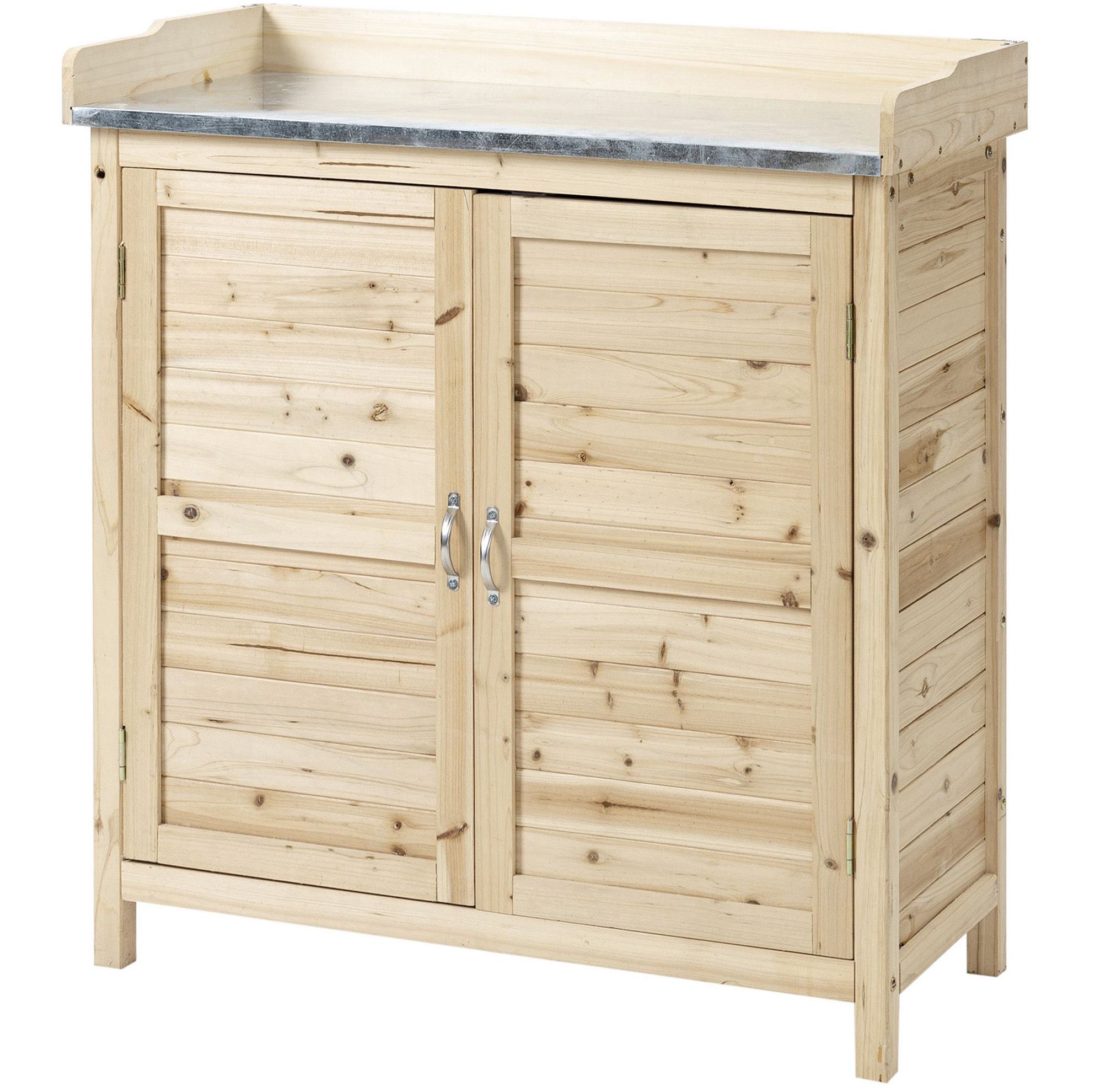 Garten-schrank Aus Naturholz Mit Arbeitsplatte Und 2 Ablagen