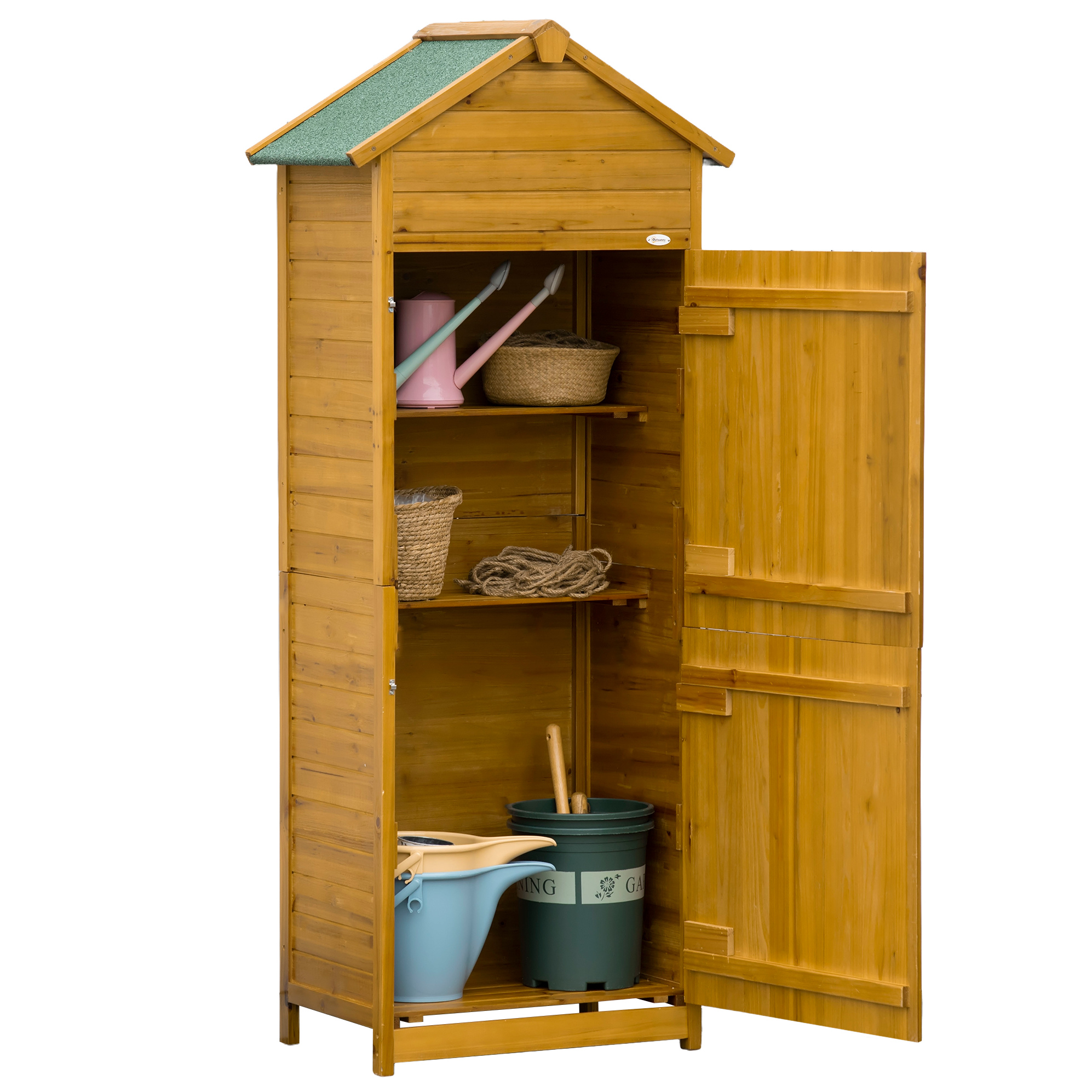 Gartenschrank Aus Naturholz Mit 2 Regalböden Und 2 Türen 79 X 49 X 191,5 Cm