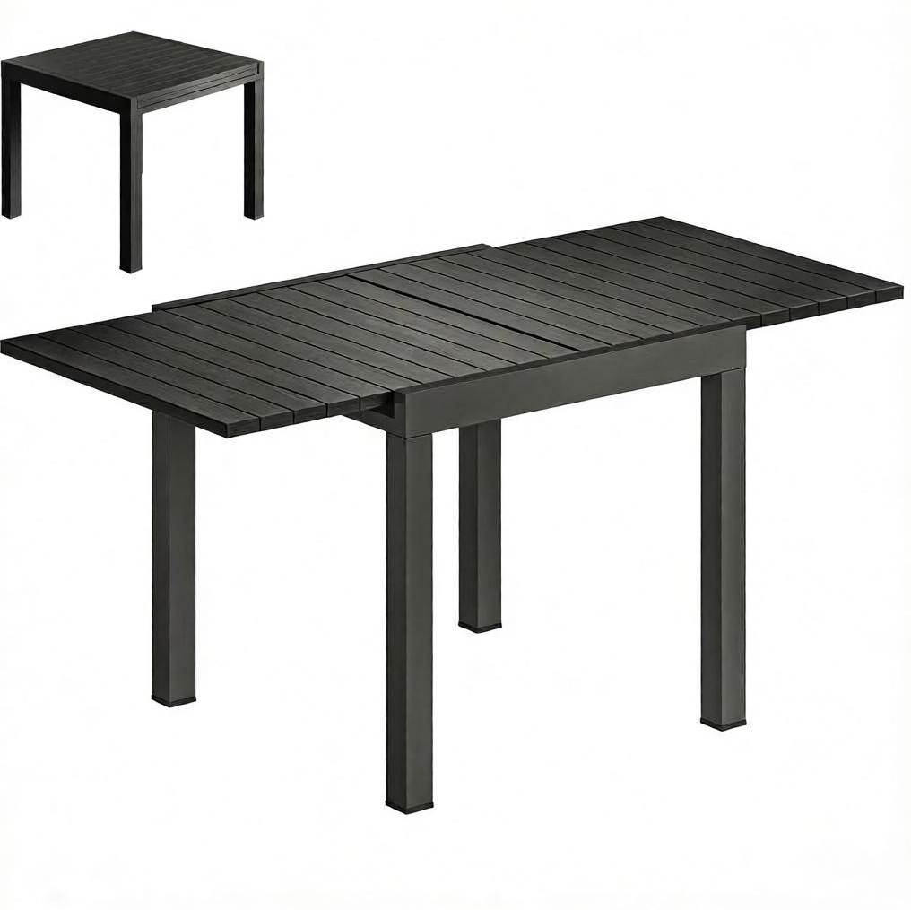 Ausziehbarer Gartentisch Aus Aluminium In Schwarz Mit Holzoptik Für 4-6 Personen Modenuit