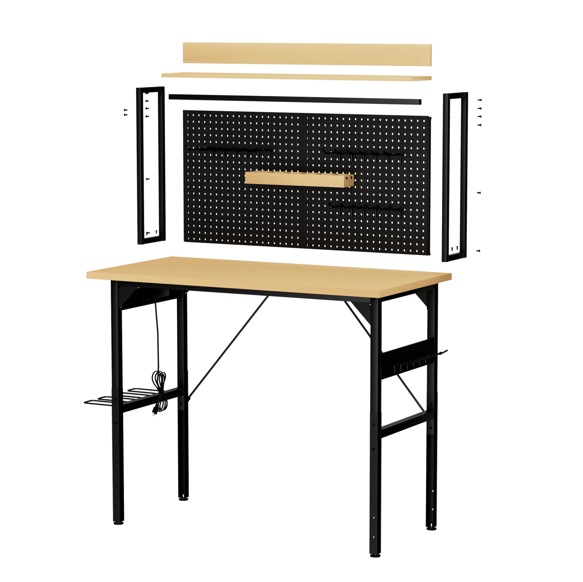 Verstellbare Werkbank 120 Cm Mit Lochwand, Rollen, Ac-/usb-anschlüssen, 700 Kg