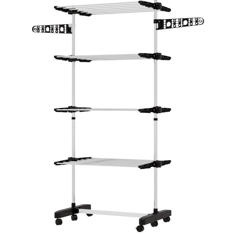 Faltbarer 5-stöckiger Wäscheständer Aus Edelstahl, 142 X 55 X 172 Cm, Schwarz/silber