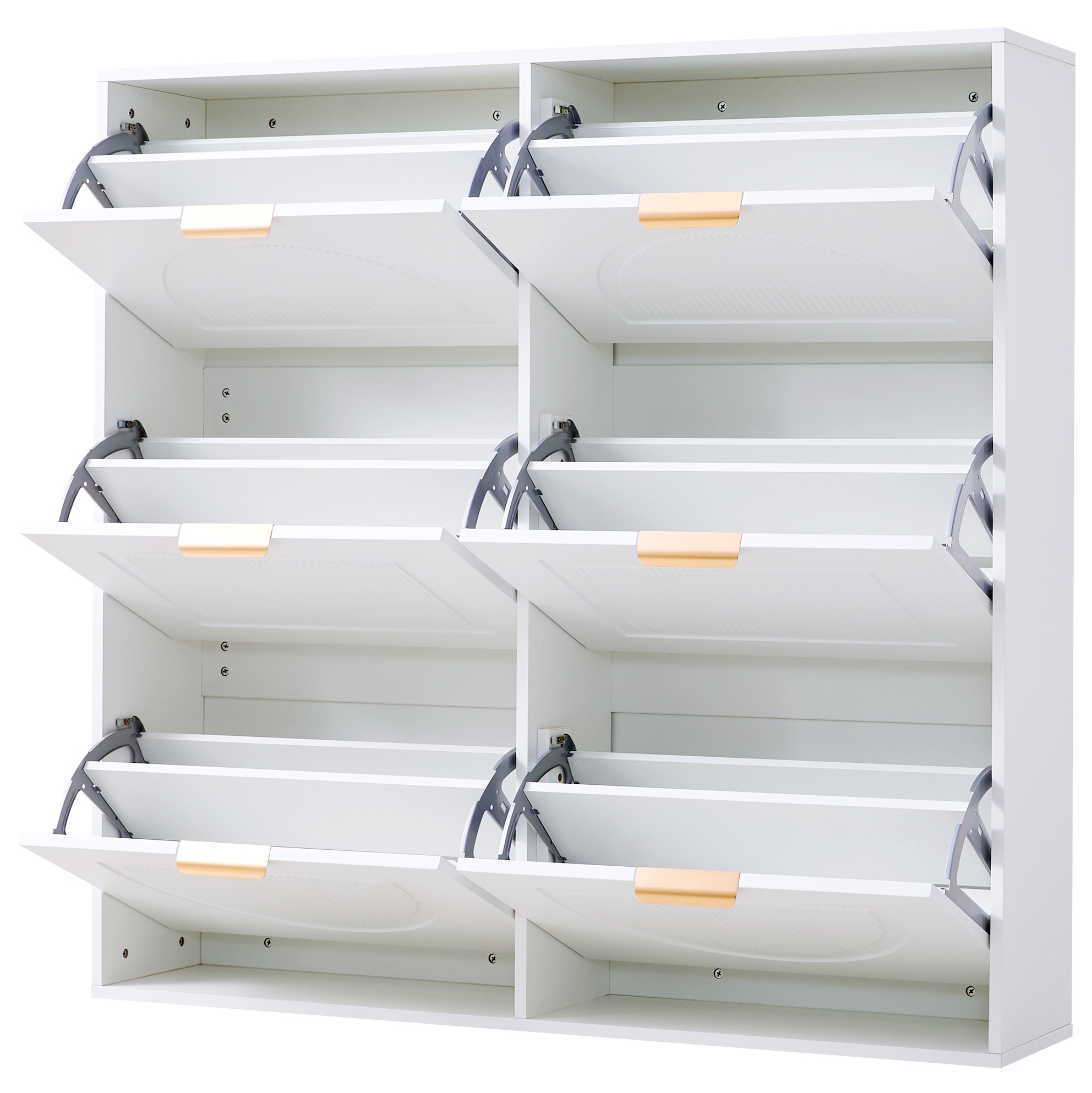 Moderne Weiße Schuhkommode Mit 6 Klappen, 118 X 25 X 115 Cm, Mdf Und Spanplatte