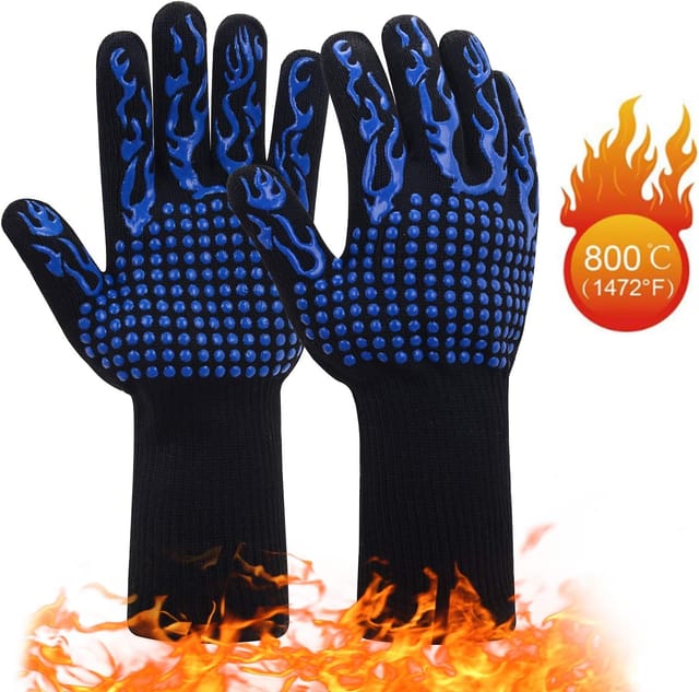 Grillhandschuhe, 1 Paar, Silikon-Ofenhandschuhe, rutschfest bis 800 °C, universelle Handschuhe für BBQ, Grill, Ofen, Küche und Kamin