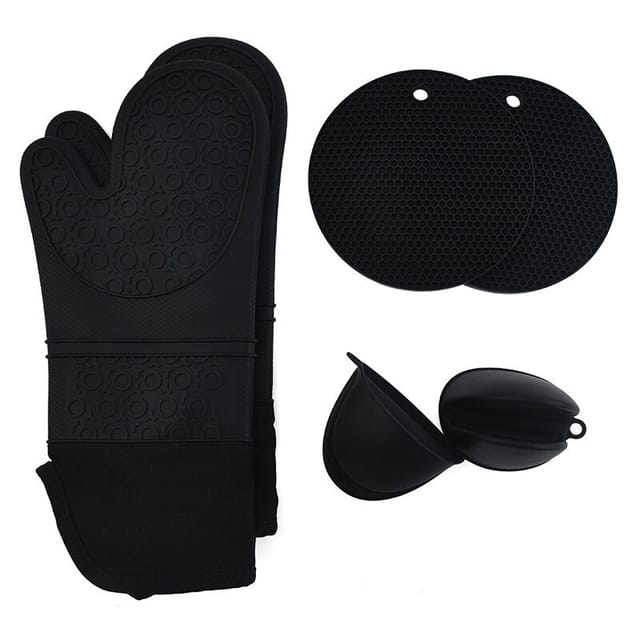 Ofenhandschuhe, Ofenhandschuhe, Set mit 6 Topflappen, Backhandschuhen, Ofenhandschuhe aus Silikon und Baumwolle - Tigrezy