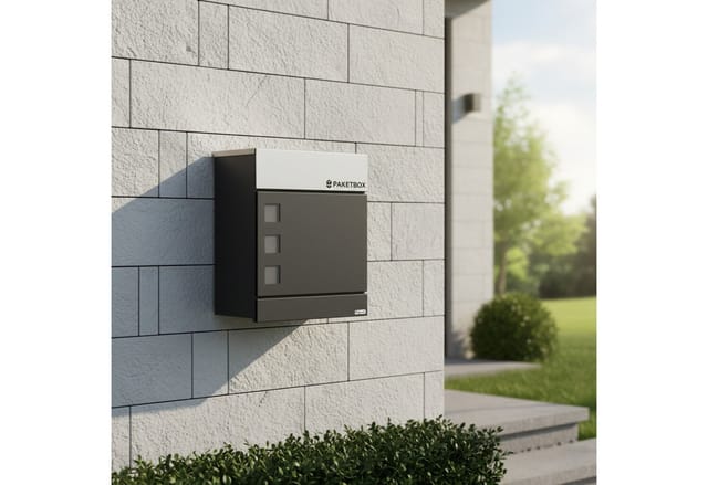 Briefkasten Jordan mit Paketfach, pulverbeschichteter Stahl, RAL7016 Anthrazit, Edelstahl - Zelsius