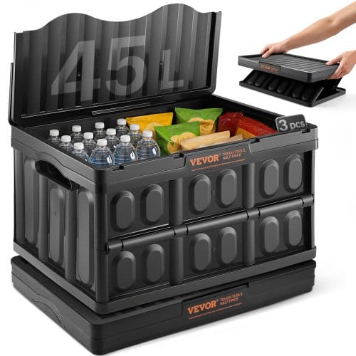 Mophorn - Vevor 3er-set 45l Profi Klappbox Aus Pp Transportbox Mit Deckel Faltbarer Aufbewahrungsbox Mit Handgriff Stapelbare Kisten Storage Box Faltboxen Stapelboxen Für Aufbewahrung & Transport