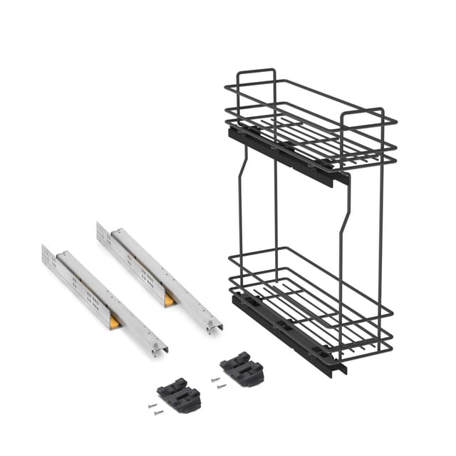 Emuca Flaschenhalter TitaneMax, seitlich, auziehbar, mit Schließautomatik, Modul 200mm, Stahl, Anthrazitgrau