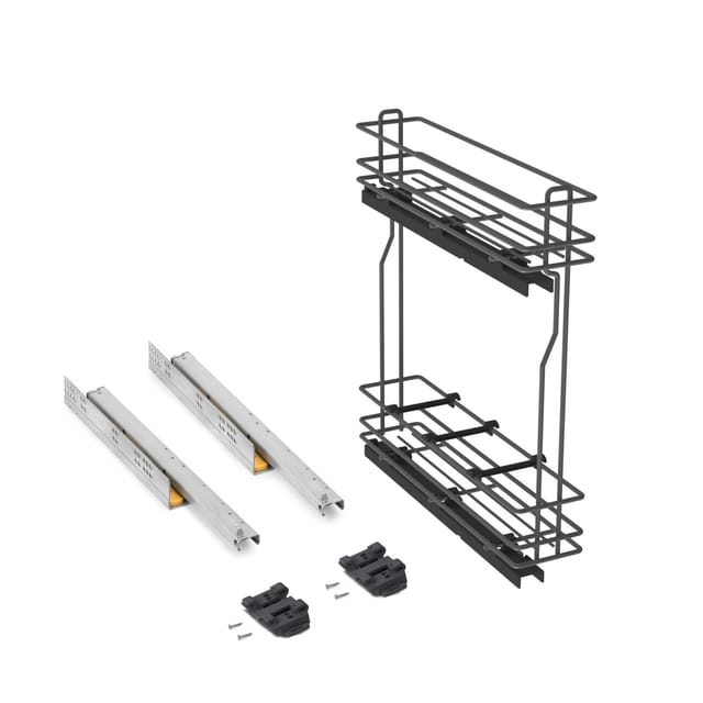 Flaschenhalter TitaneMax, seitlich, auziehbar, mit Schließautomatik, Modul 150mm, Stahl, Anthrazitgrau - Emuca
