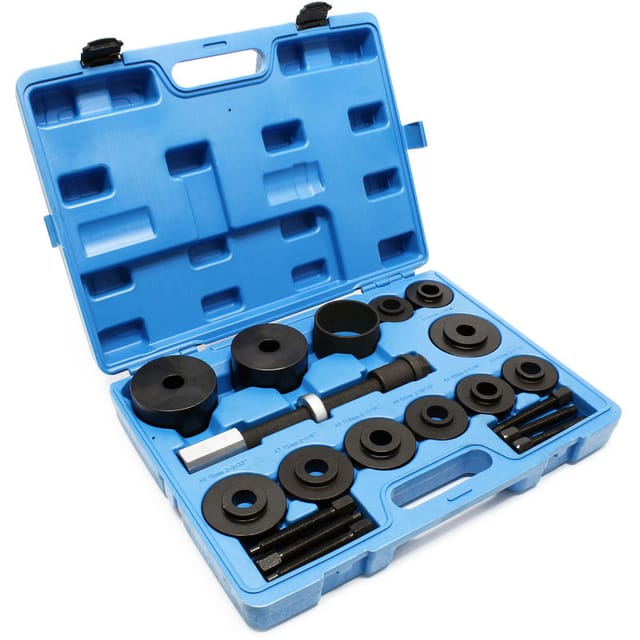 Radlager Werkzeug Satz 19 teilig, Druckplatten 55,5-84 mm, Gewindespindel, Druckhülsen, Radlagerabzieher für Kfz im Koffer - Wiltec