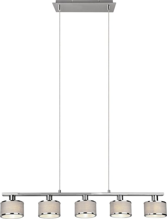 Trio Leuchten - Pendelleuchte kaprun Chrom 5-flammig Stoff Lampenschirme Grau, Breite 92cm