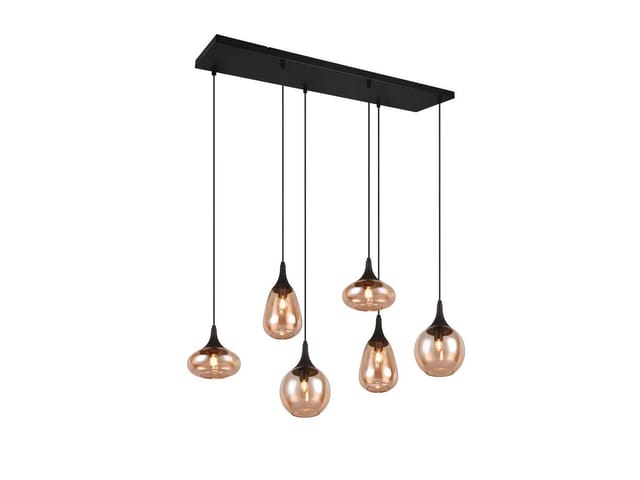 Meinewunschleuchte - led Pendelleuchte 6-flammig Glas amberfarbig, Breite 93cm