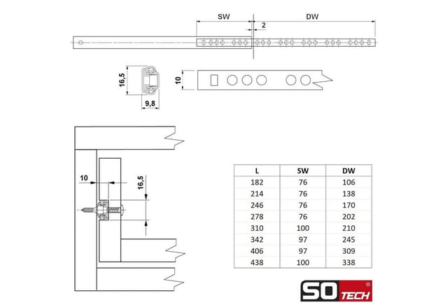 So-tech - sotech Schubladenschienen 1 Paar (2 stück) Teilauszug KT1-10-H17-L278-NF Kugelführung h: 17 / l: 278 mm