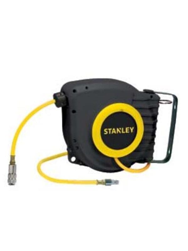Stanley - Luftschlauchtrommel für Wandmontage, 9 m gelber PVC-Schlauch mit Schnellkupplungen, maximaler Druck 12 bar, abs, ideal für industriellen