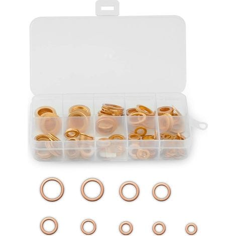 200 Stück Kupfer-metallscheiben, Kupfer-flachscheiben-dichtungsring, Messing-flachdichtungen Mit Sortierbox, Geeignet Für Schraubverschlüsse (m5/m6/m8/m10/m12/m14)