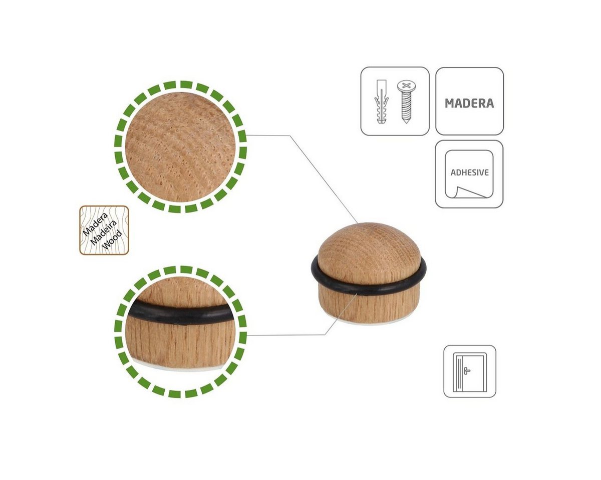 Ms Beschläge - Türschützer Holz Türstopper Bodentürstopper umlaufender Gummiring Bodentürpuffer Eiche Bild 5