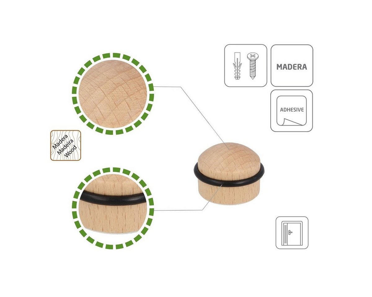 Ms Beschläge - Türschützer Holz Türstopper Bodentürstopper umlaufender Gummiring Bodentürpuffer Buche
