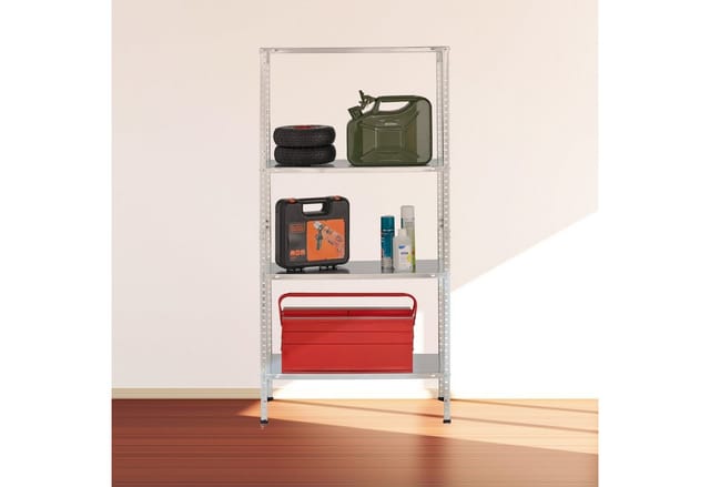 Metallregal verzinkt, 4 Böden, bis 160 kg, Schwerlastregal Stahl, Lagerregal Keller, hbt: 150x75x30 cm, silber - Relaxdays