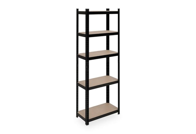 Relaxdays Schwerlastregal, HxBxT: 180x60x30 cm, 500 kg, Stahl, 5 Ebenen, Lagerregal Keller, Garage, zum Stecken, schwarz