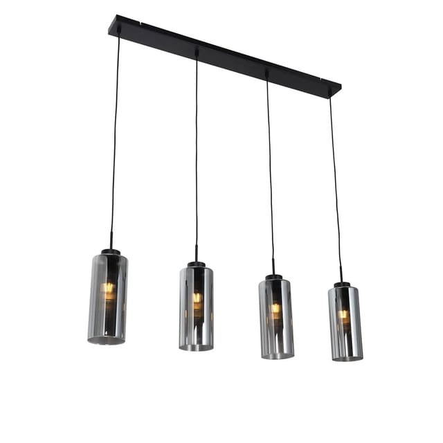 Art-Deco-Hängelampe schwarz mit Rauchglas 4-flammig – Laura