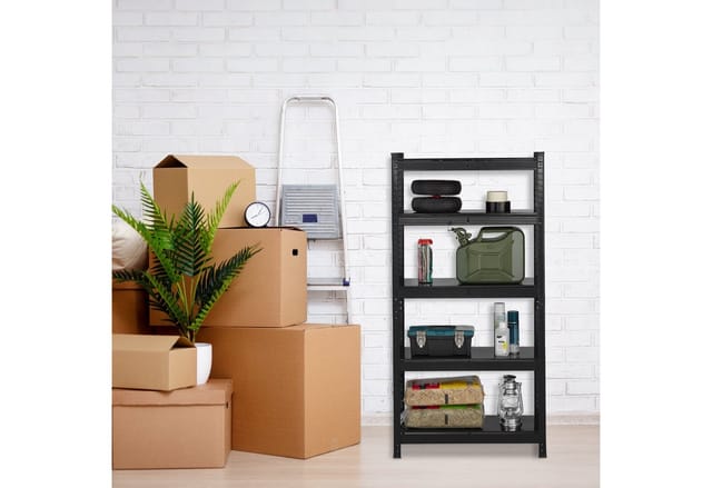 Relaxdays Schwerlastregal, HBT: 150x75x30 cm, 875 kg, Stahl, 5 Ebenen, Lagerregal, Keller, Garage, zum Stecken, schwarz