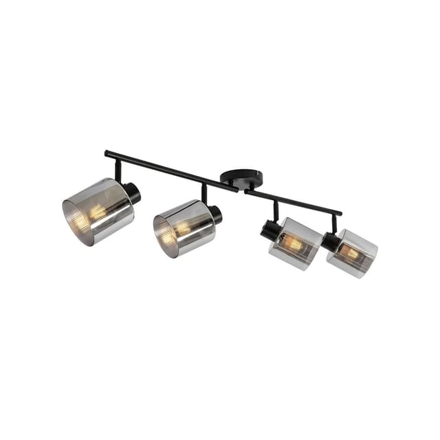 Deckenstrahler schwarz mit Rauchglas 4-flammig verstellbar - Laura