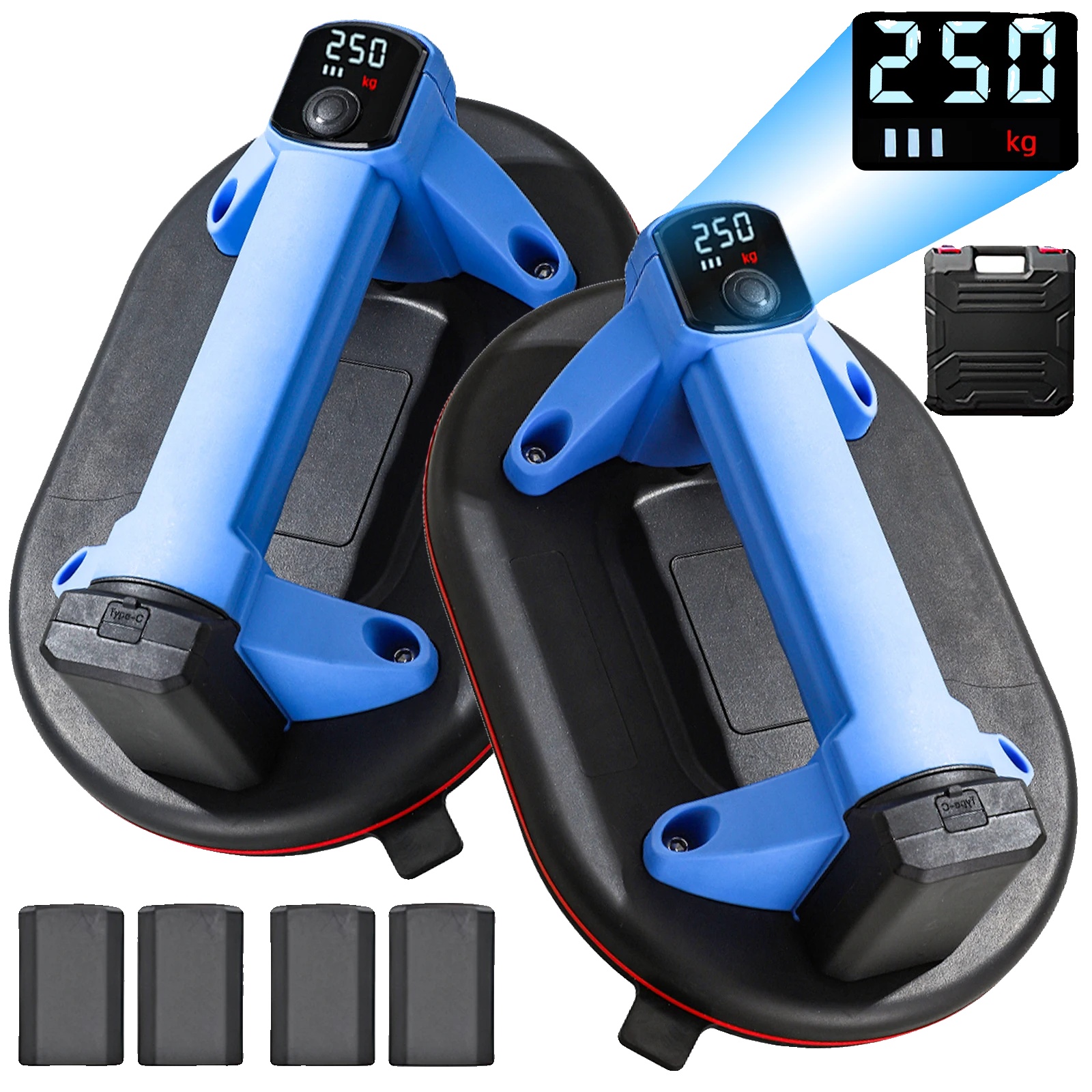 Digitaler Fensterreiniger, 250 Kg Saugkraft, Wiederaufladbarer Lithium-akku, 2 X 4-akku-pack
