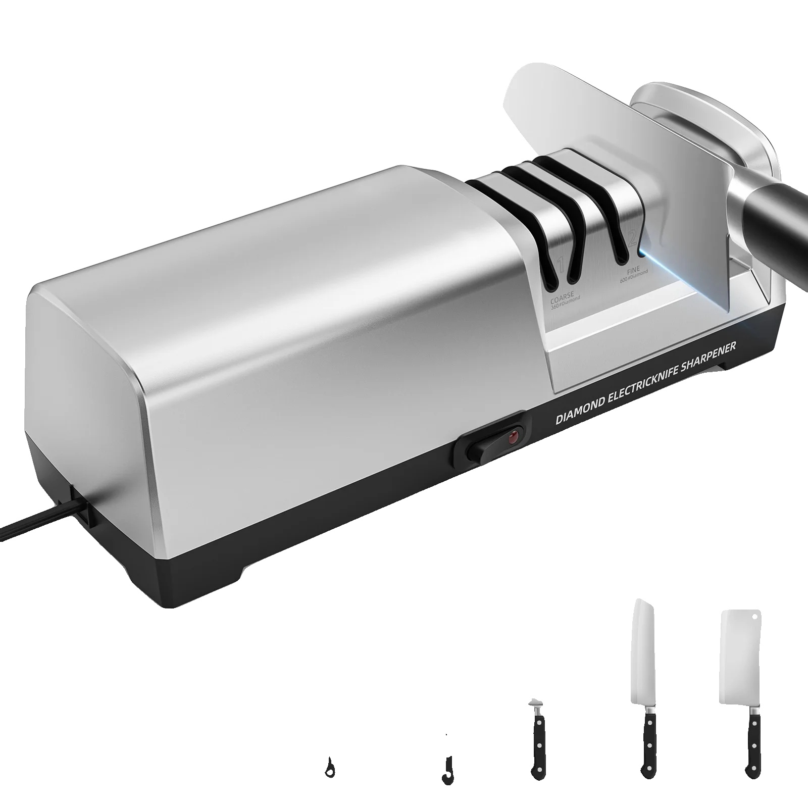 Messerschärfer, Dreistufensystem, Leistungsstarker Motor, Weiss