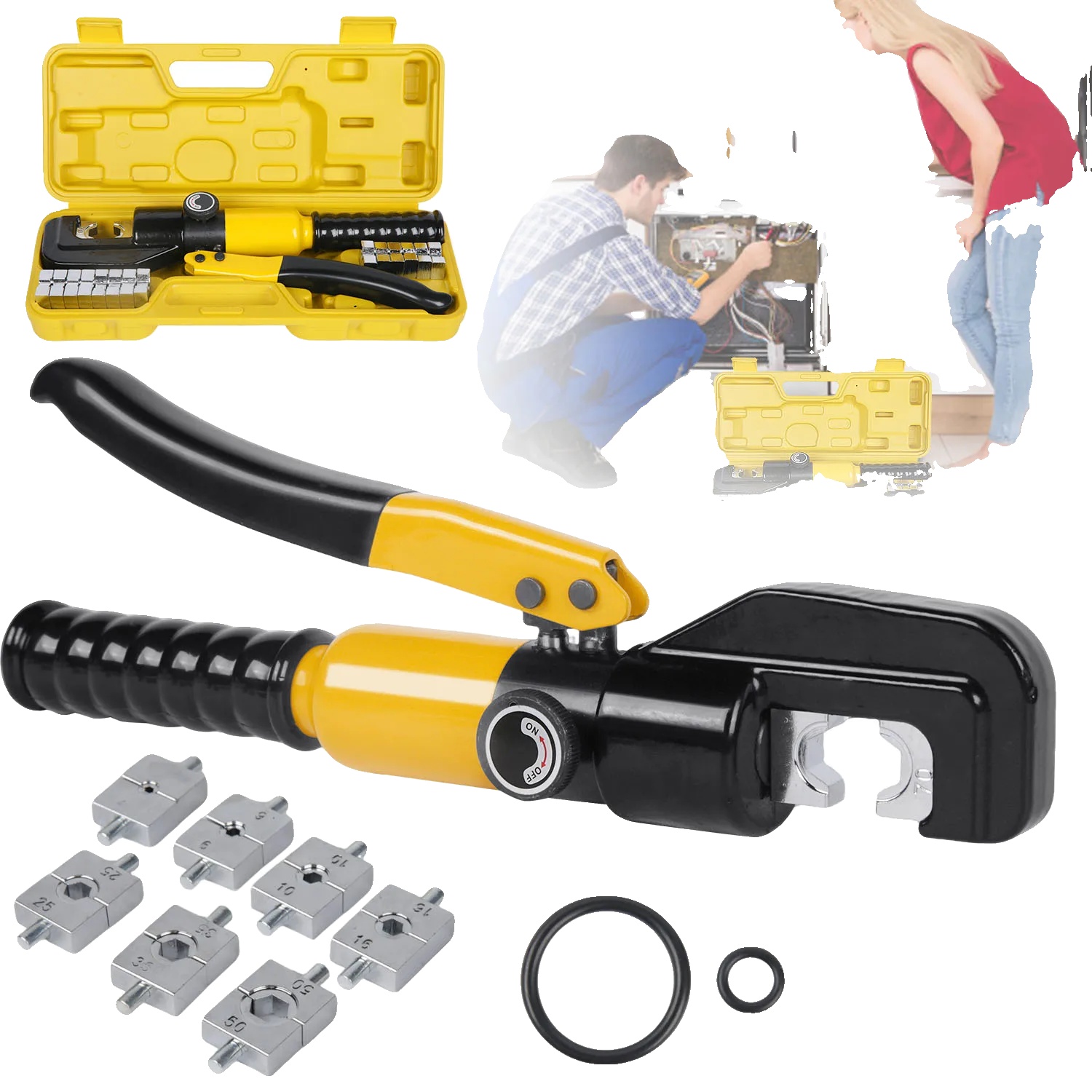 Hydraulisches Crimpwerkzeug, Hochfester Stahl, Überlastschutz, Gelb(e)