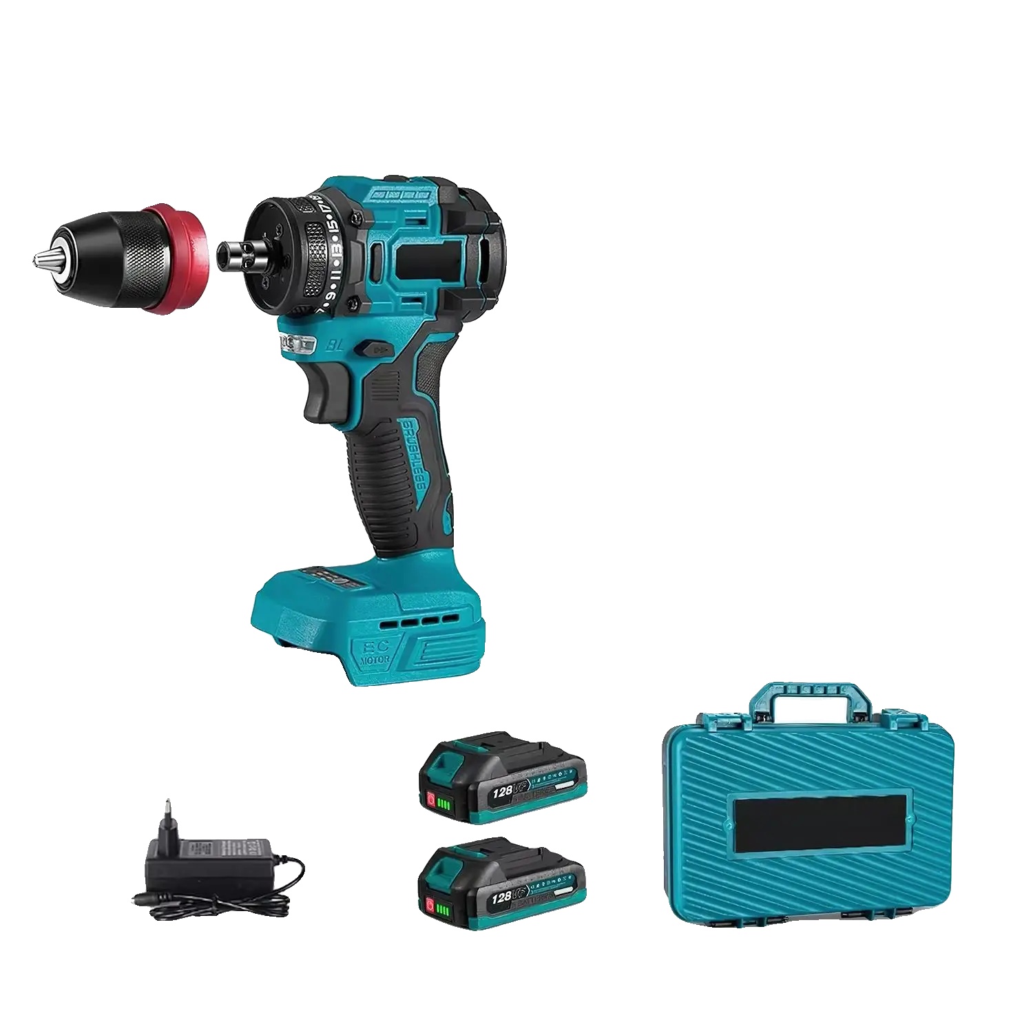 Schlagbohrmaschine, Bürstenloser Motor, Einstellbares Drehmoment, Standardpaket