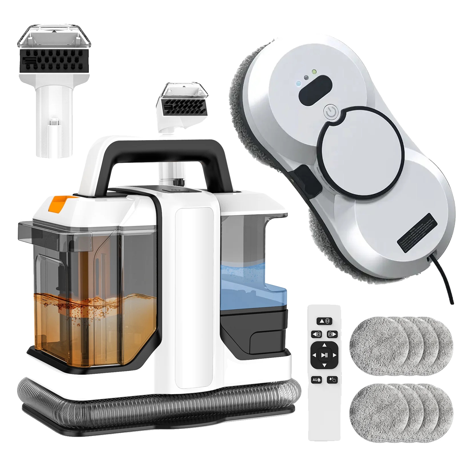 Fensterputzroboter, Automatische Wassersprühfunktion, Starke Saugkraft, Fensterreinigung + Teppichreinigung