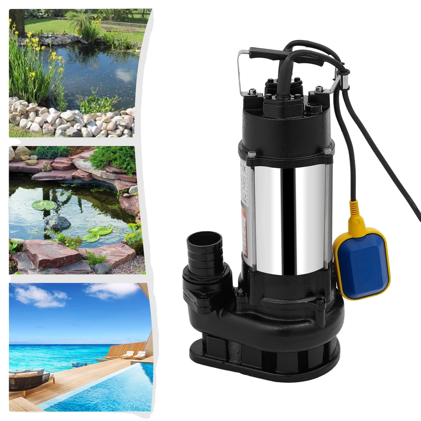 Tauchpumpe, Automatischer Schwimmerschalter, Hohe Fördermenge, Schwarz